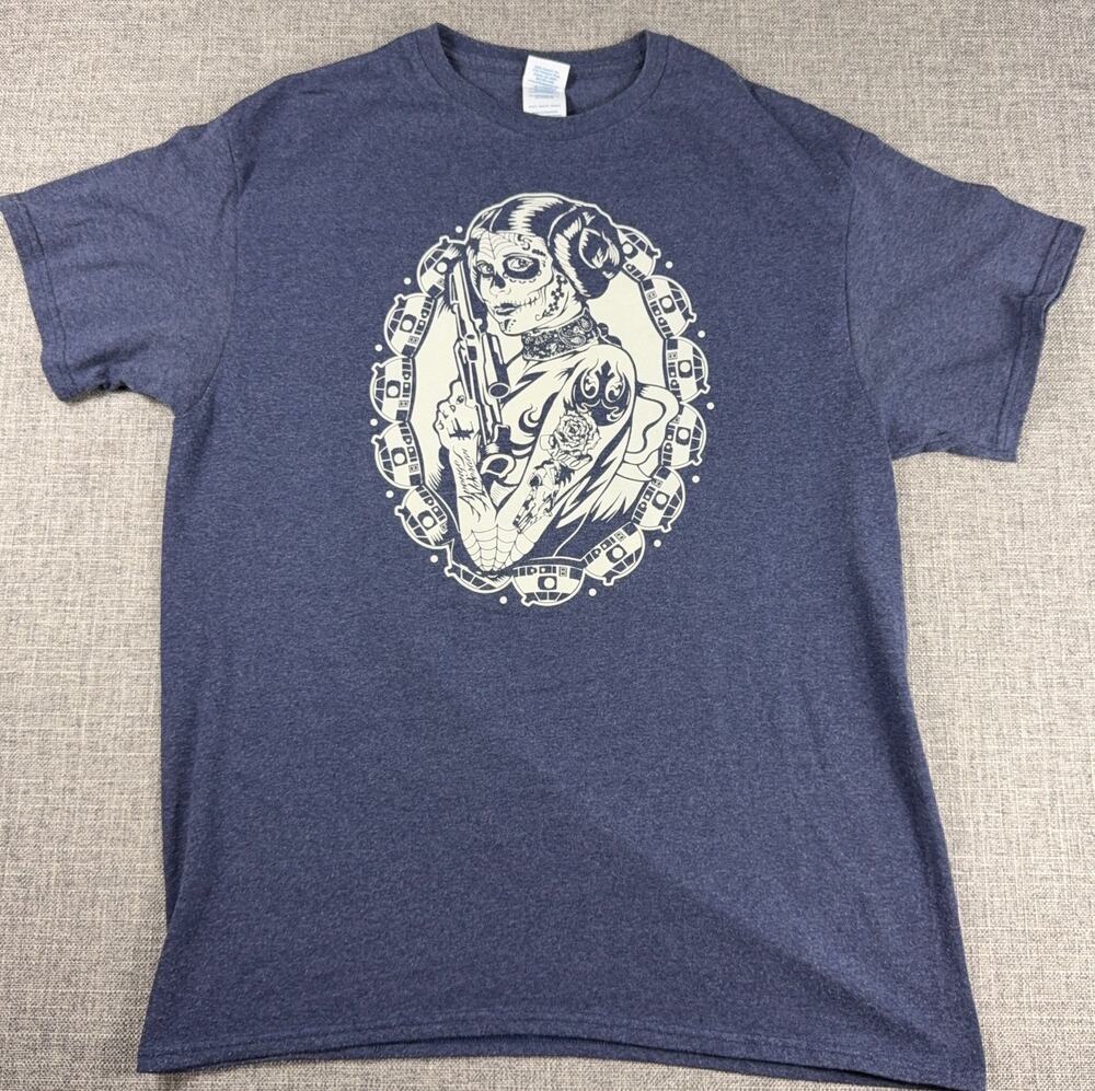 Princess Leia Sugar Skull T Shirt Mens L Star Wars Inspired R2D2 Tattoo Graphic